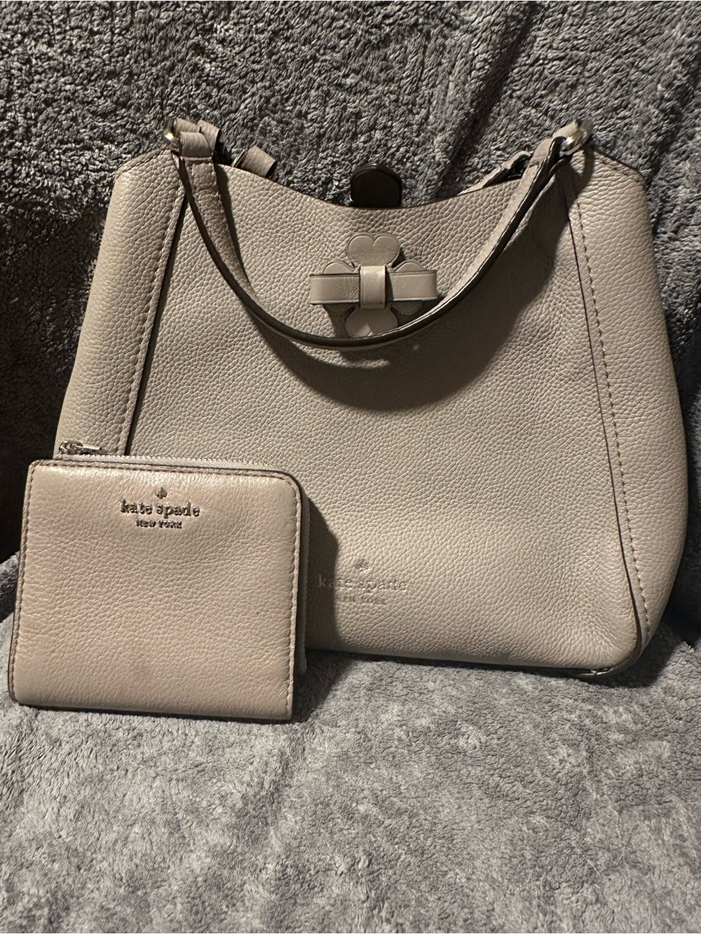 Gray Kate Spade Satchel + Wallet Set